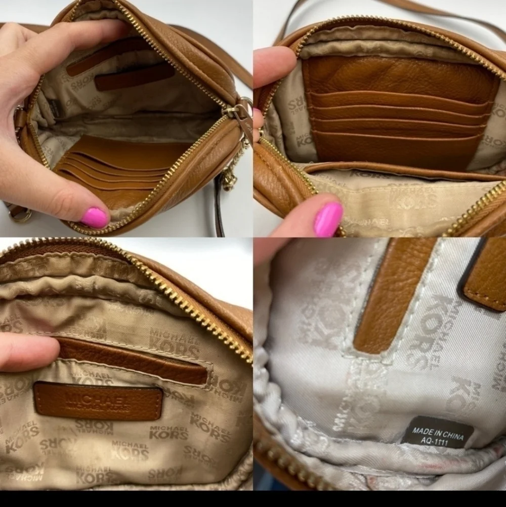 Michael Kors tan brown leather chain link mini crossbody bag